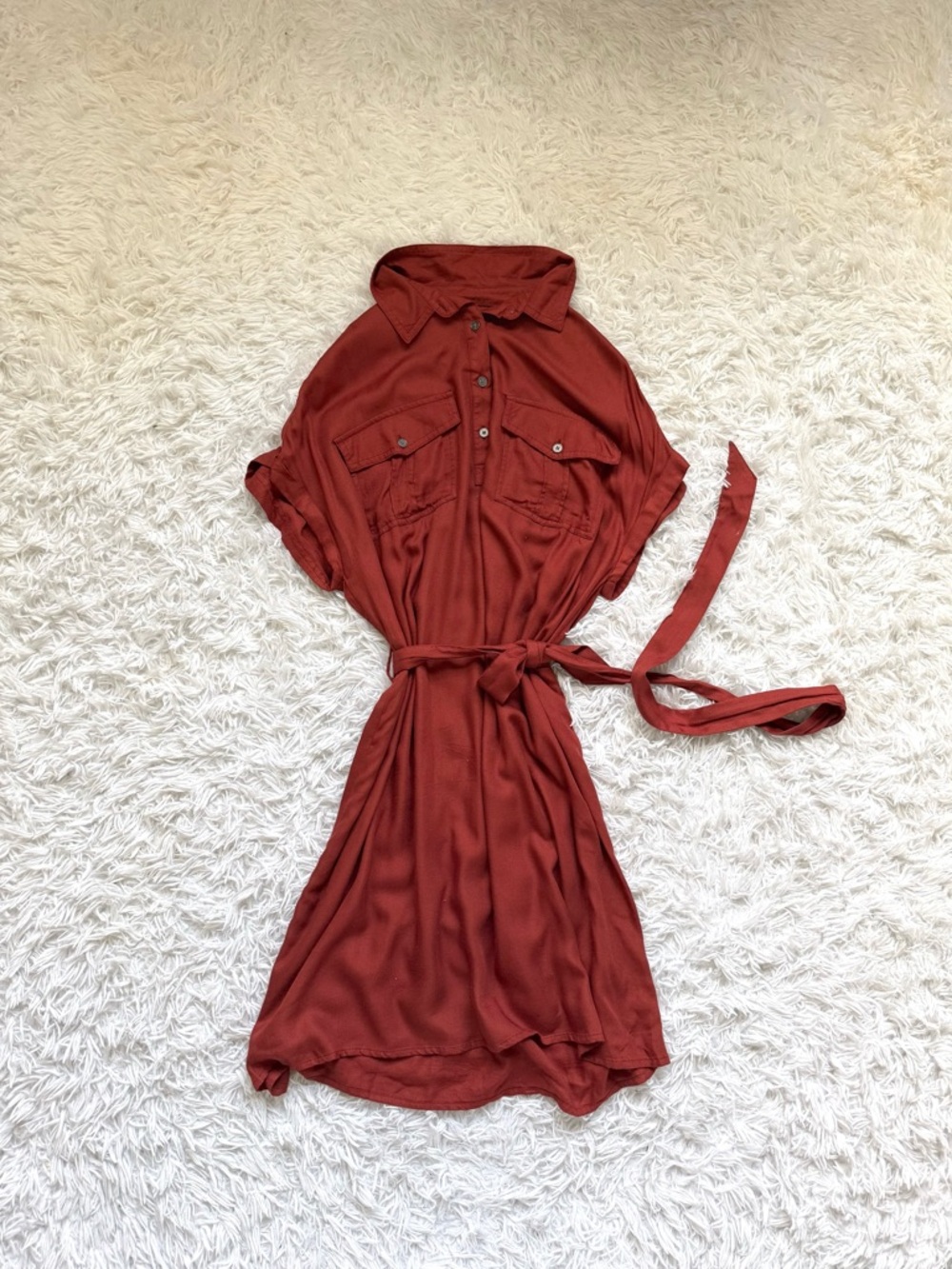 SO Rust Red Mini Shirt Dress